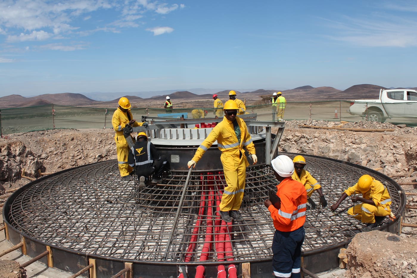 Industrial workers by lake Turkana